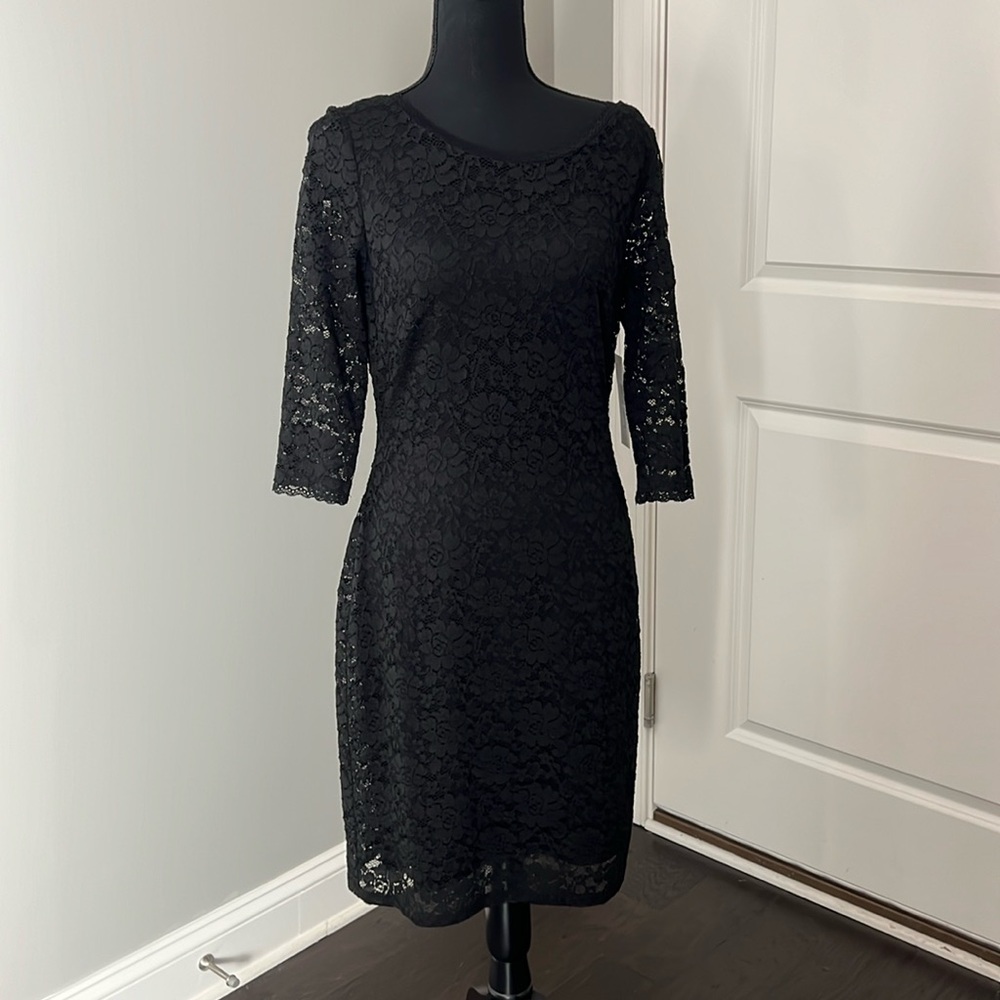Eliza J lace lined black cocktail dressss
